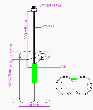 ICR14430 7.4V550mah assemble drawing